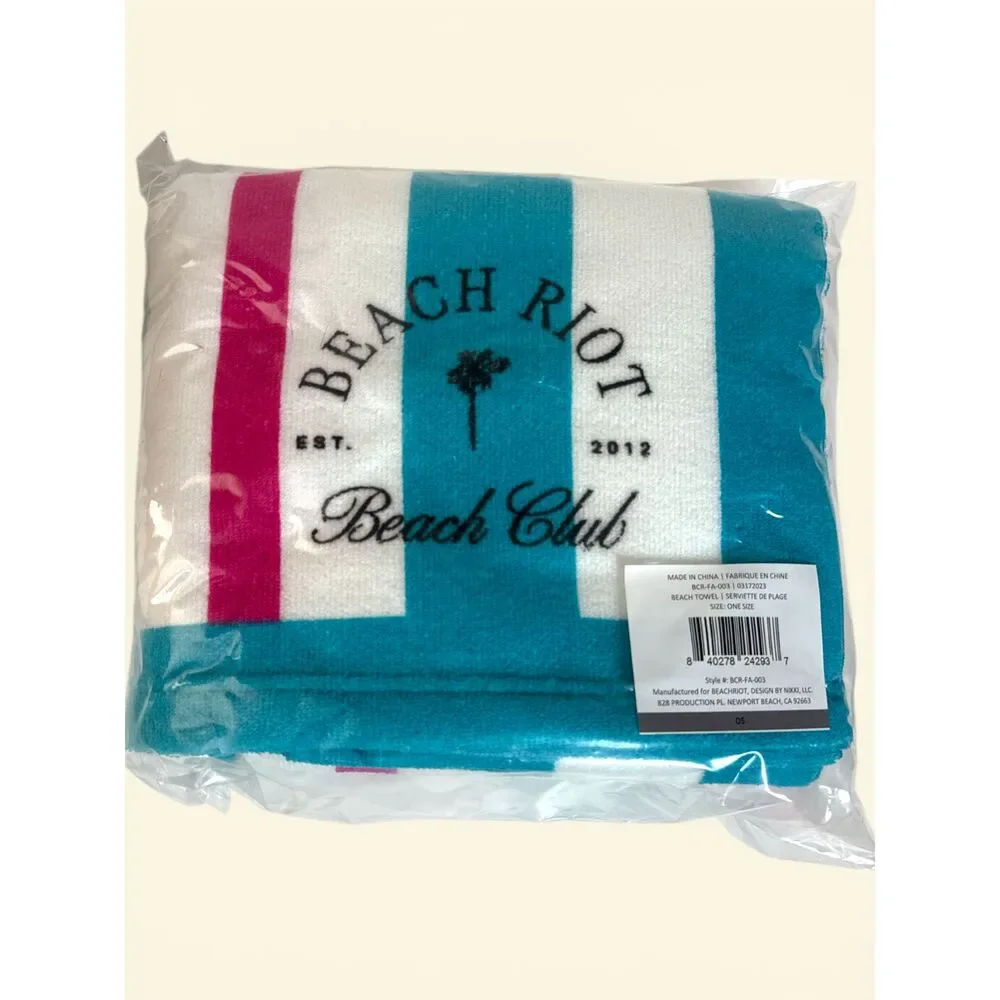 Beach Riot Beach Club Striped Beach Towel Palm Tree Logo New In Package